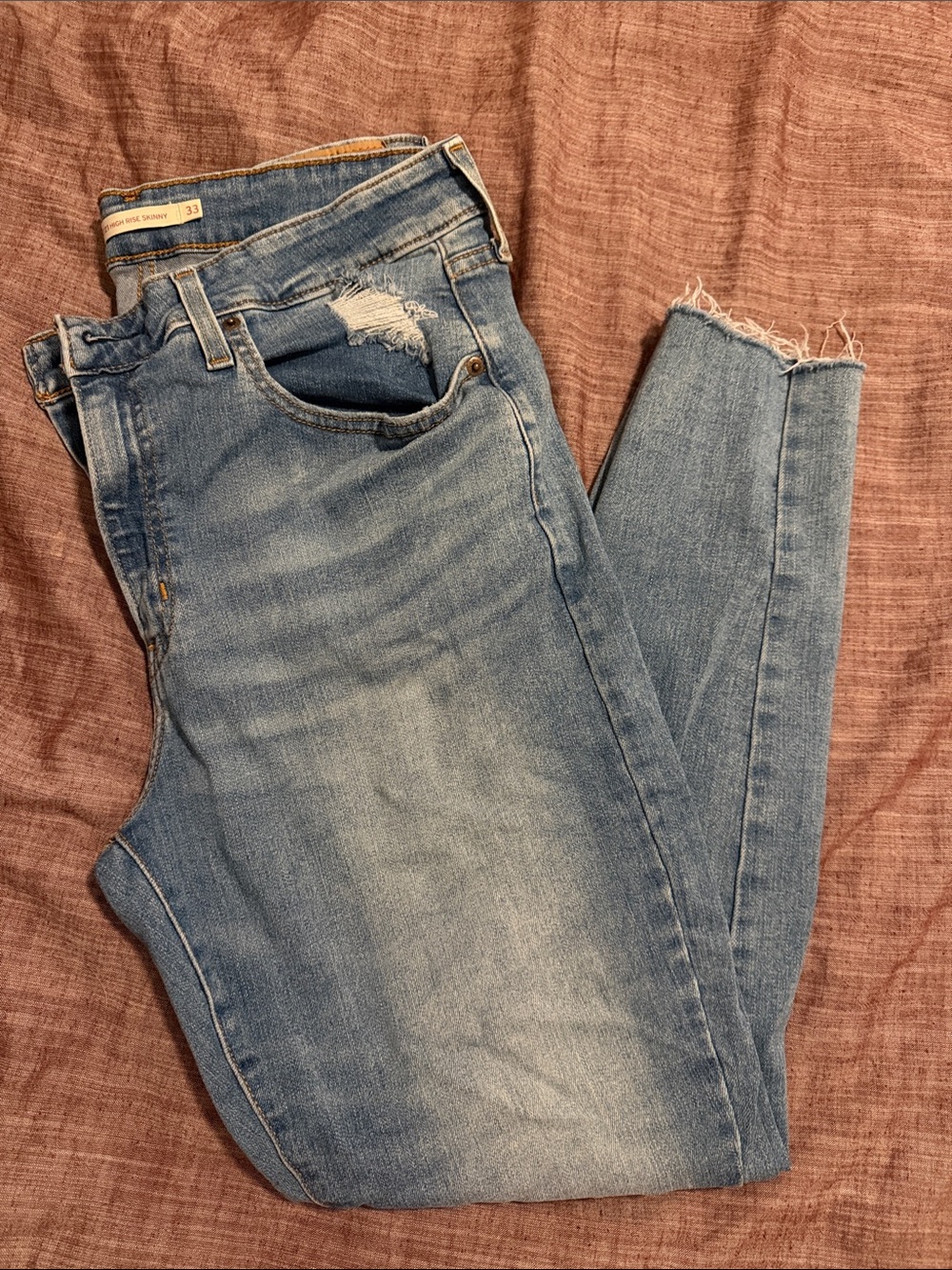 Levi's Light Blue Skinny Jeans Distressed with Frayed Hem